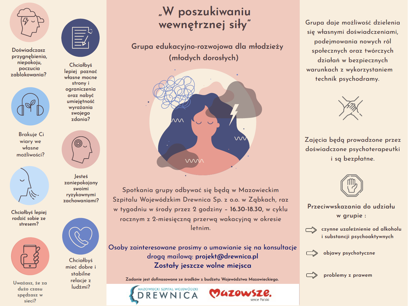 Plakat informacyjny o projekcie "W poszukiwaniu wewnętrznej siły"